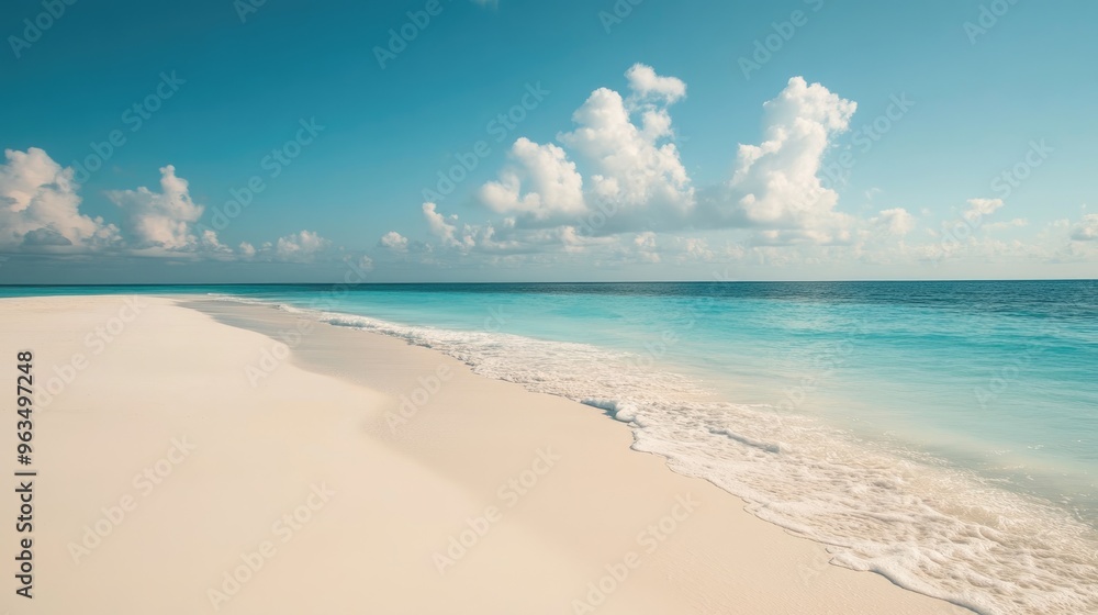 Fototapeta premium Tranquil Beach Scene with White Sand and Turquoise Water