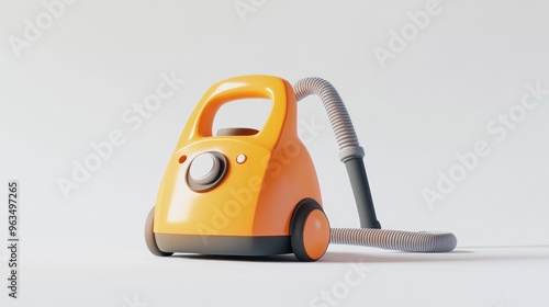 A stylized orange vacuum cleaner with a flexible hose, designed for cleaning purposes.