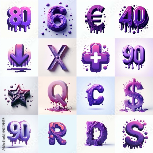 Purple Lettering Typeface. AI generated illustration