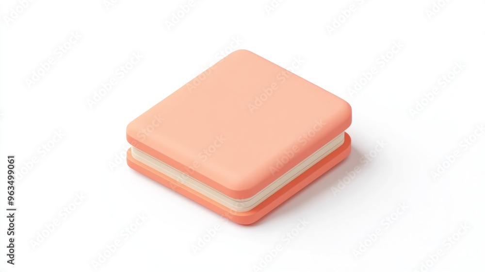 A stylized, two-layered dessert resembling a macaron or cake. A stylized, two-layered dessert resembling a macaron or cake.