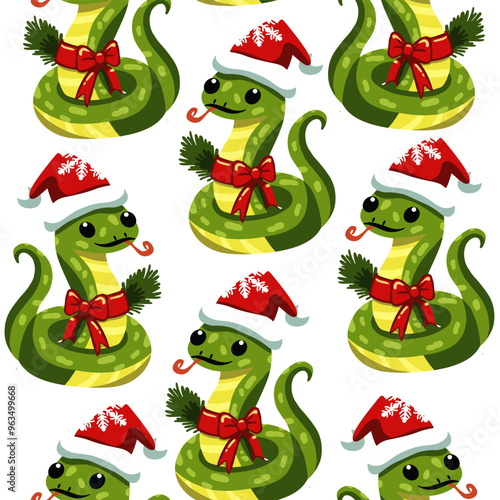 Semaless pattern of snakes, symbol of 2025, cute little snakes for Christmas and New Year decoration photo