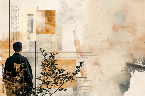 Sophisticated Father's Day layout featuring a serene figure against an abstract background, celebrating personal connections and reflection