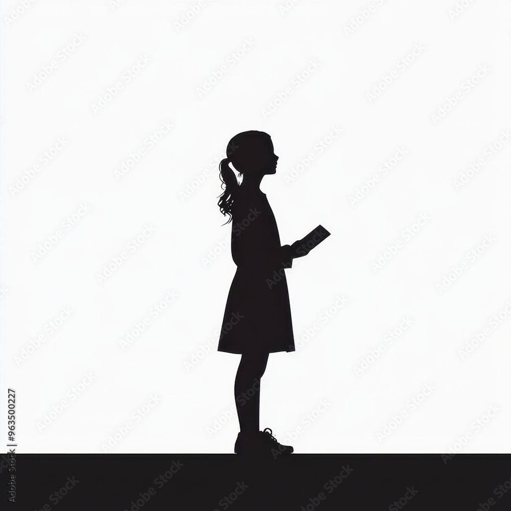 Silhouette of a girl texting on a smartphone in profile view Silhouette of a girl texting on a smartphone in profile view