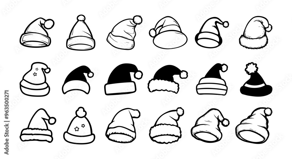 Collection of Santa Hats in Black and White Collection of Santa Hats in Black and White