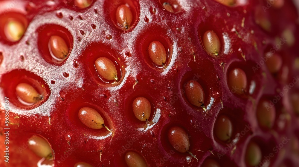 Macro Close-up of a Strawberry's Surface with Seeds Macro Close-up of a Strawberry's Surface with Seeds