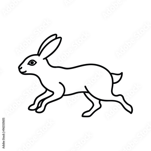 Arctic Hare runs Line art vector with white background