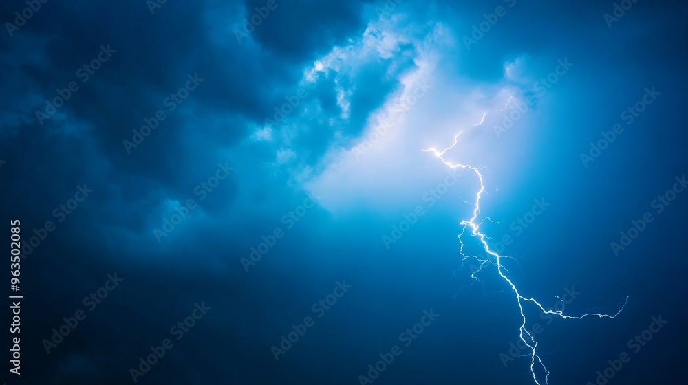 Lightning bolt striking through dark stormy clouds Lightning bolt striking through dark stormy clouds