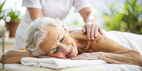 Senior woman receiving a soothing back massage from a masseuse at a spa