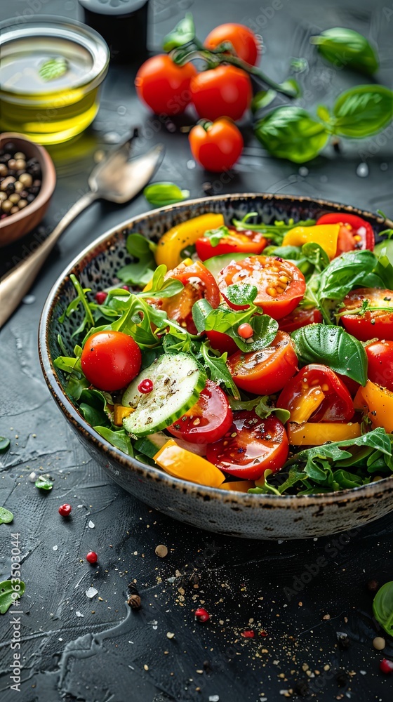 Salad bowl with ingredients on table Salad bowl with ingredients on table