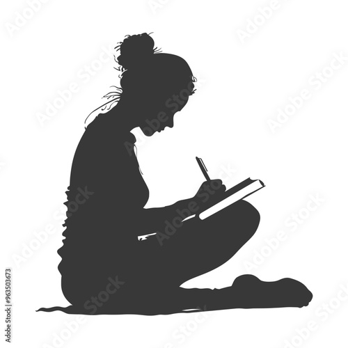 Silhouette of a Woman Sitting and Writing in a Notebook