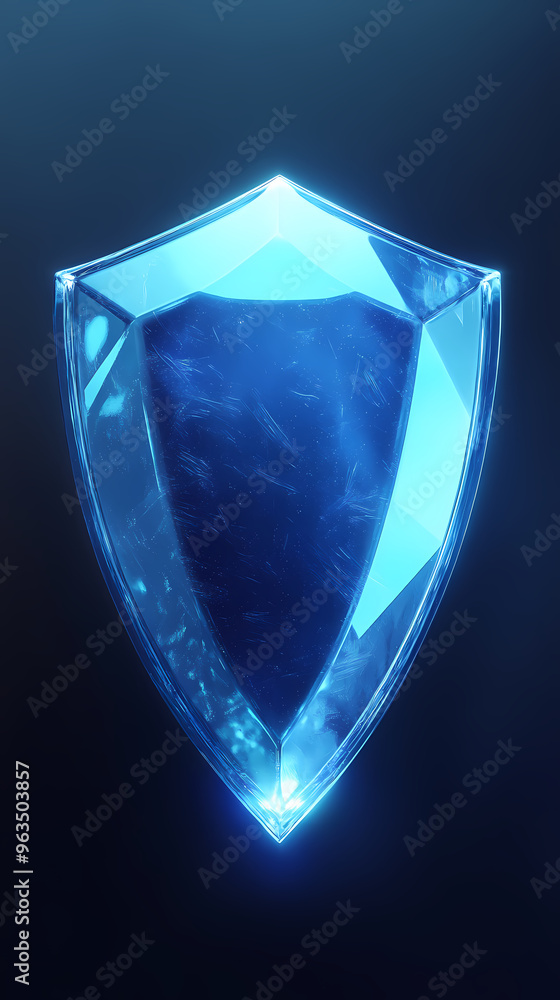 Blue crystal shield symbolizing safety and protection Blue crystal shield symbolizing safety and protection
