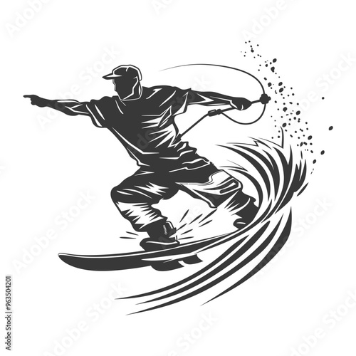 Silhouette of a Wakeboarder Performing a Trick