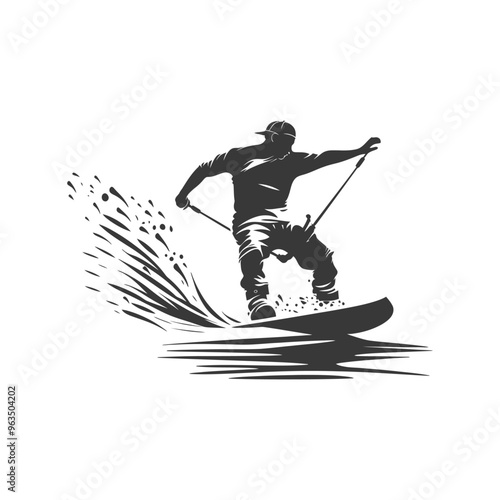 Silhouette of a Wakeboarder Executing a Trick