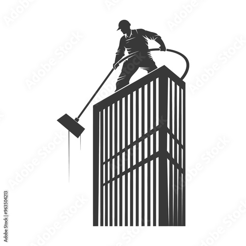 Silhouette of a Window Cleaner on a Tall Building