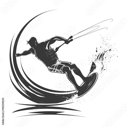 Silhouette of a Wakeboarder Performing a Trick