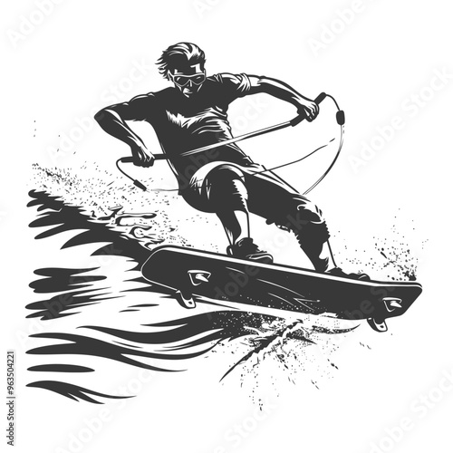 Silhouette of a Wakeboarder Performing a Trick