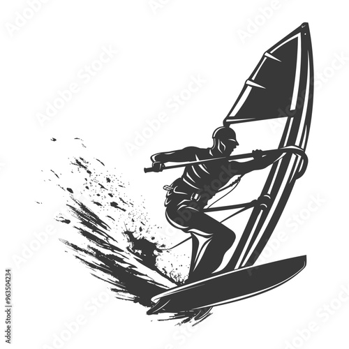 Silhouette of a Windsurfer on a Wave