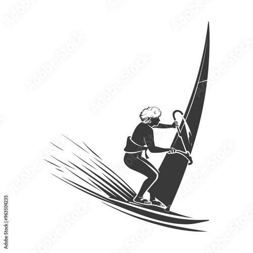 Silhouette of a Windsurfer Riding a Wave