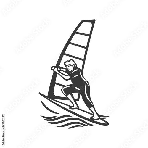 Silhouette of a windsurfer riding a wave