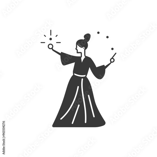 Silhouette of a Woman Casting a Spell with a Wand