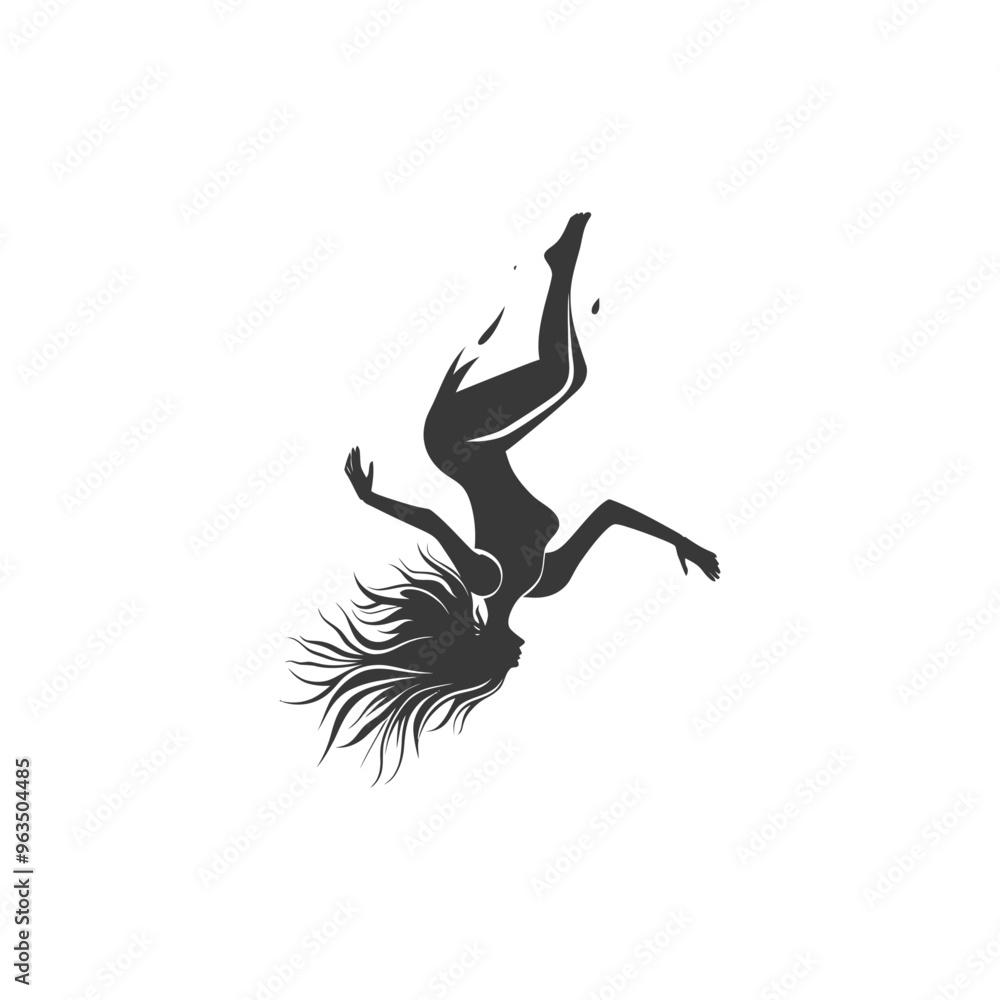 Silhouette of a woman falling with her hair flowing Silhouette of a woman falling with her hair flowing