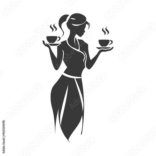 Silhouette of a Woman Holding Two Cups of Coffee