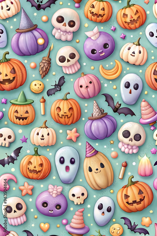 Seamless Pattern of Pastel Spooky Objects, Cute Ghosts, and Creepy Elements
Seamless Pattern of Pastel Spooky Objects, Cute Ghosts, and Creepy Elements