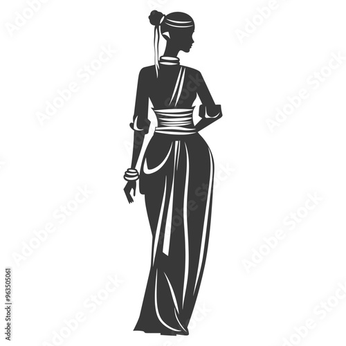 Silhouette of a woman in a traditional Indian dress