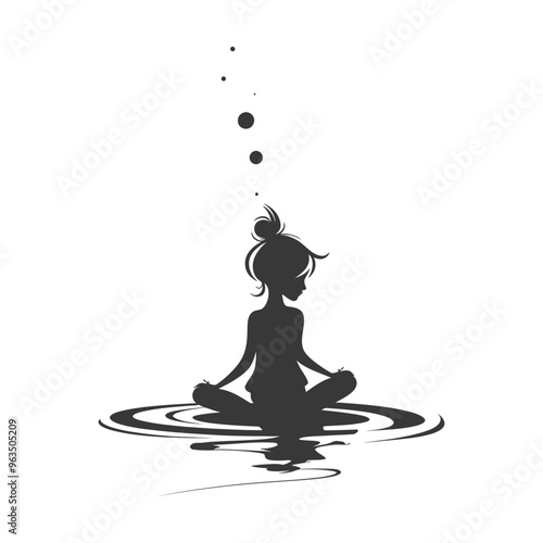 Silhouette of a Woman Meditating in Water with Bubbles Above