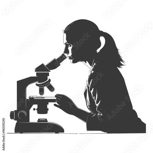 Silhouette of a Woman Looking Through a Microscope
