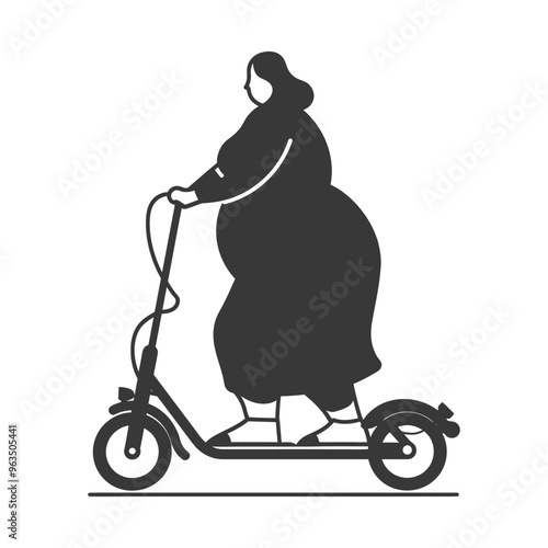 Silhouette of a Woman Riding a Scooter