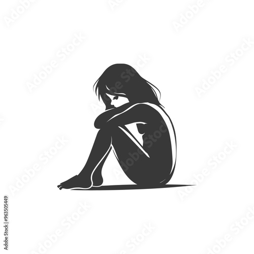 Silhouette of a Woman Sitting Alone with Her Head Down