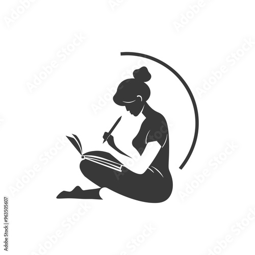 Silhouette of a Woman Sitting and Writing in a Notebook