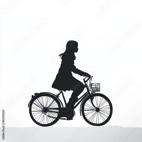 Silhouette of a woman cycling with basket on bicycle