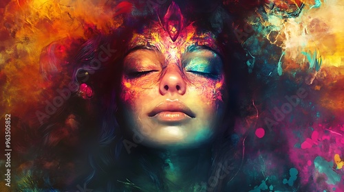 Vibrant Abstract Portrait with Cosmic Colors