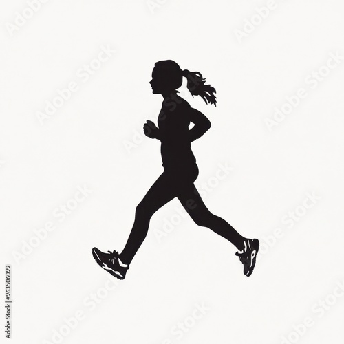 Silhouette of a woman running with ponytail - active lifestyle and fitness concept photo