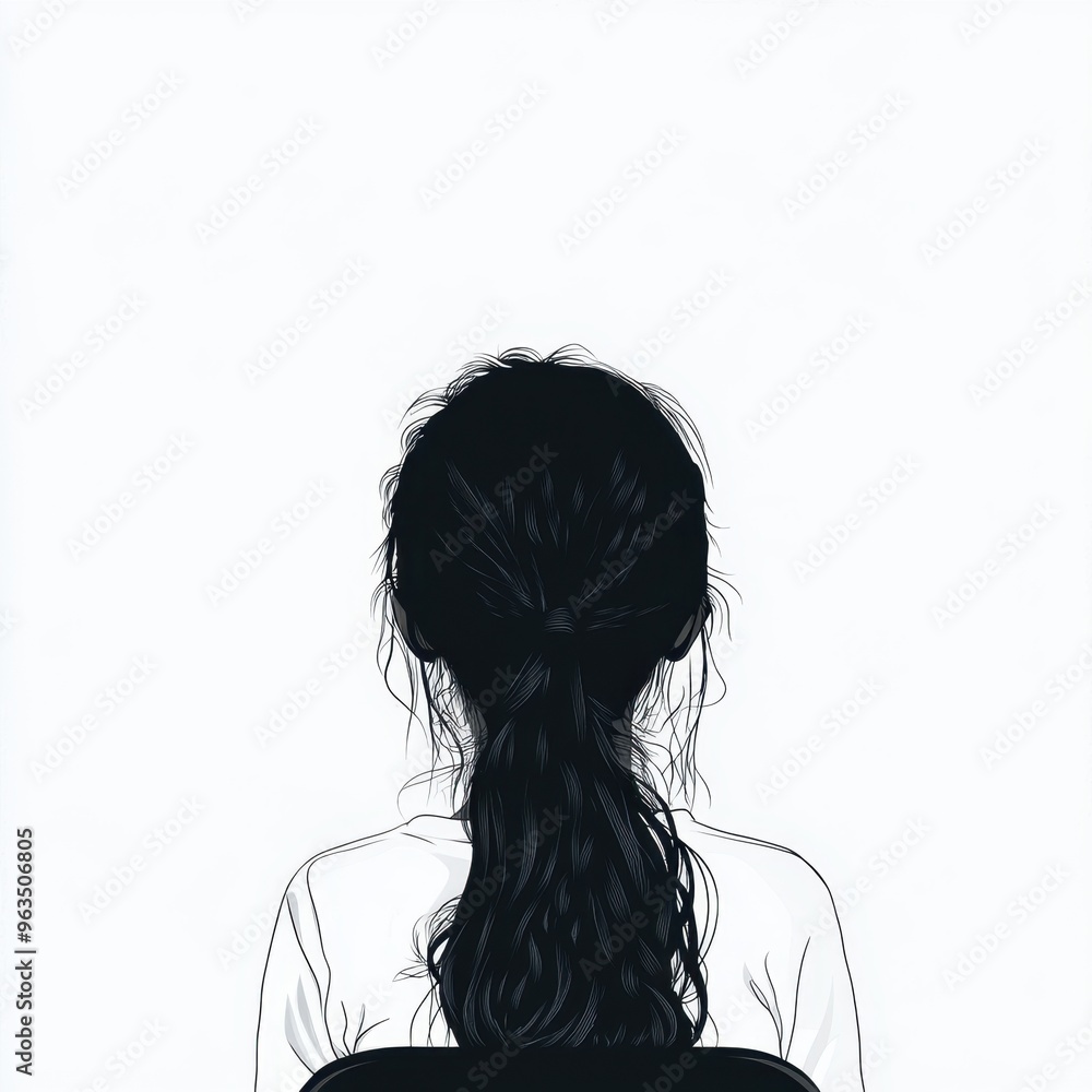 Elegant black and white portrait of woman with long hair from behind Elegant black and white portrait of woman with long hair from behind