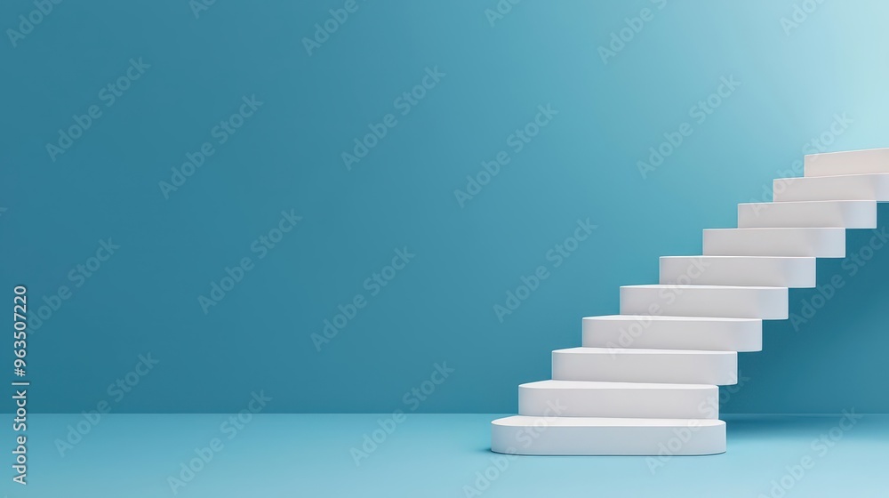Abstract concept of a staircase made of business goals, each step representing strategic planning, success path Abstract concept of a staircase made of business goals, each step representing strategic planning, success path