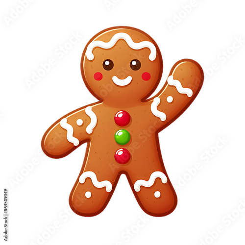 Waving Gingerbread Man with Colorful Buttons