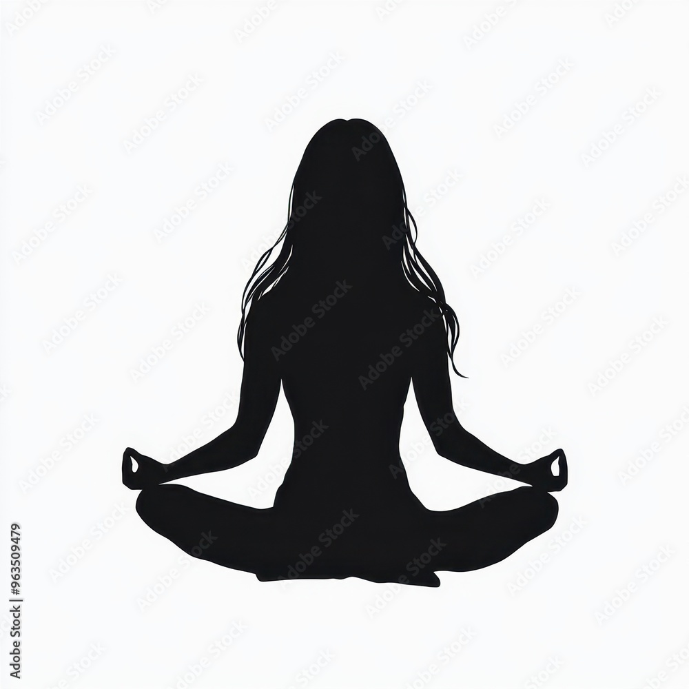 Silhouette of woman meditating in lotus position for wellness and peace Silhouette of woman meditating in lotus position for wellness and peace