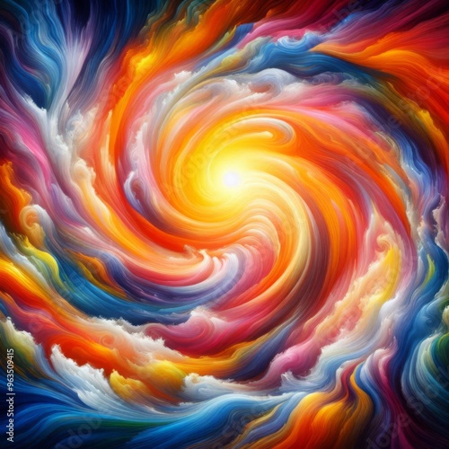 An abstract digital artwork showcasing a swirling vortex of bright and colorful hues. The image captures movement and energy, perfect for use in creative projects, digital designs, or as a vibrant