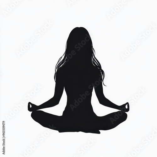 Silhouette of woman meditating in lotus position for wellness and peace