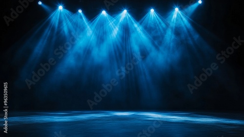 A captivating image of a stage bathed in dramatic blue spotlights. The smoke adds a mysterious and ethereal atmosphere, creating an ideal backdrop for a performance or presentation. The image symboliz