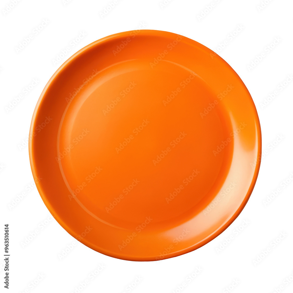 Orange round ceramic plate shown from a top view, featuring a glossy surface and bold color. Perfect for brightening table settings and adding touch of warmth. Isolated on transparent background, png. Orange round ceramic plate shown from a top view, featuring a glossy surface and bold color. Perfect for brightening table settings and adding touch of warmth. Isolated on transparent background, png.