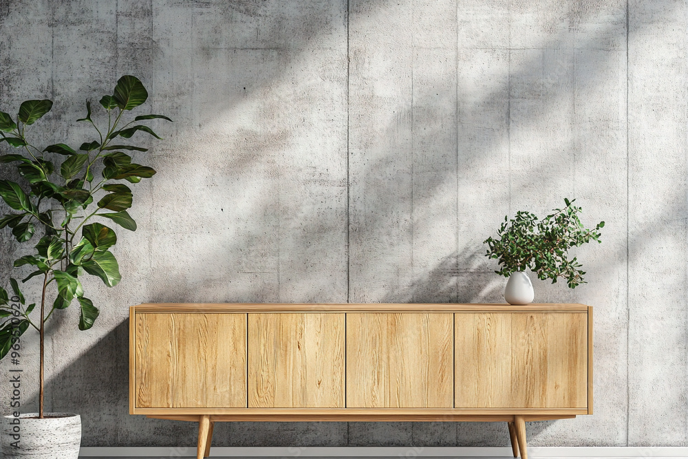 A picture of a wood cabinet with a Scandinavian interior design. Generative AI
A picture of a wood cabinet with a Scandinavian interior design. Generative AI