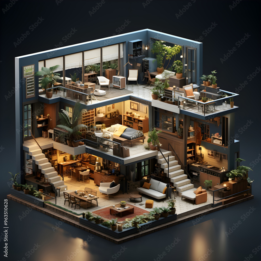 isometric interior room architecture generative AI isometric interior room architecture generative AI