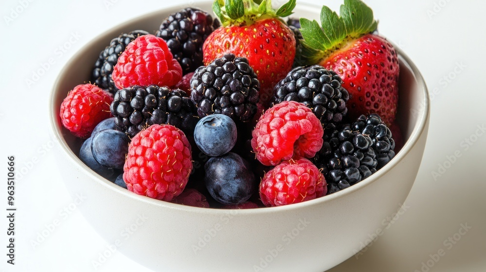 A White Bowl Filled with Fresh Raspberries, Blackberries, Strawberries, and Blueberries A White Bowl Filled with Fresh Raspberries, Blackberries, Strawberries, and Blueberries