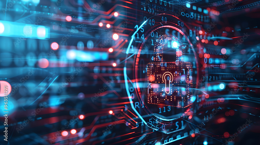 digital padlock on abstract cyber security technology background with binary code. digital padlock on abstract cyber security technology background with binary code.