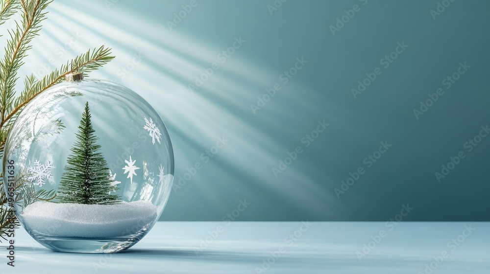 A clear glass ornament filled with snow and a miniature Christmas tree, capturing the spirit of winter and the magic of the holidays. A clear glass ornament filled with snow and a miniature Christmas tree, capturing the spirit of winter and the magic of the holidays.