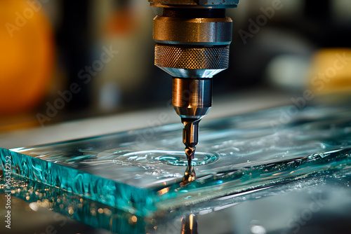 A drill in a piece of glass sheet photo